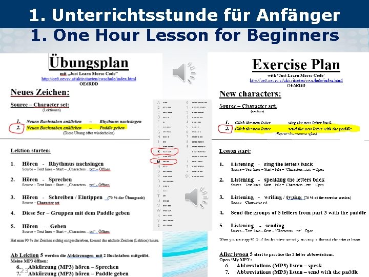 1. Unterrichtsstunde für Anfänger 1. One Hour Lesson for Beginners 23 