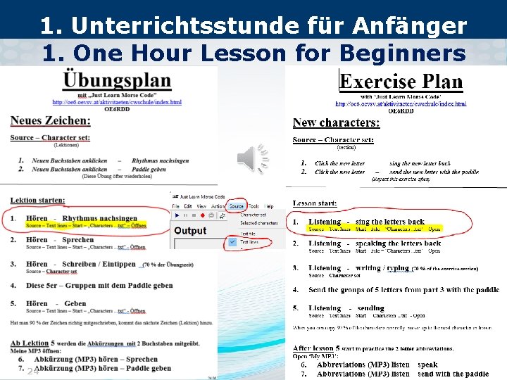 1. Unterrichtsstunde für Anfänger 1. One Hour Lesson for Beginners 24 