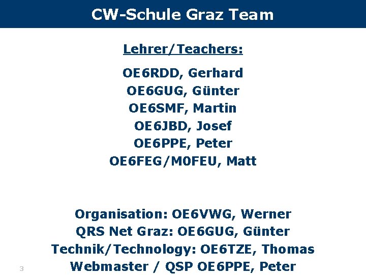 CW-Schule Graz Team Lehrer/Teachers: OE 6 RDD, Gerhard OE 6 GUG, Günter OE 6