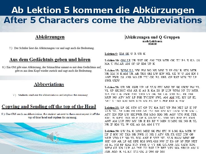 Ab Lektion 5 kommen die Abkürzungen After 5 Characters come the Abbreviations 37 