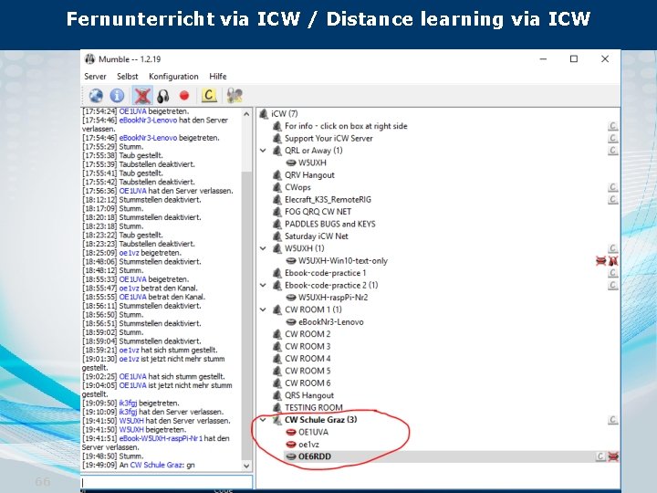 Fernunterricht via ICW / Distance learning via ICW 66 