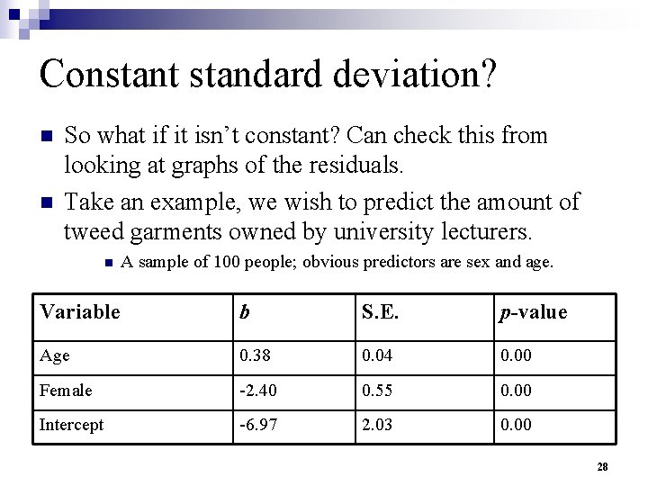 Constant standard deviation? n n So what if it isn’t constant? Can check this