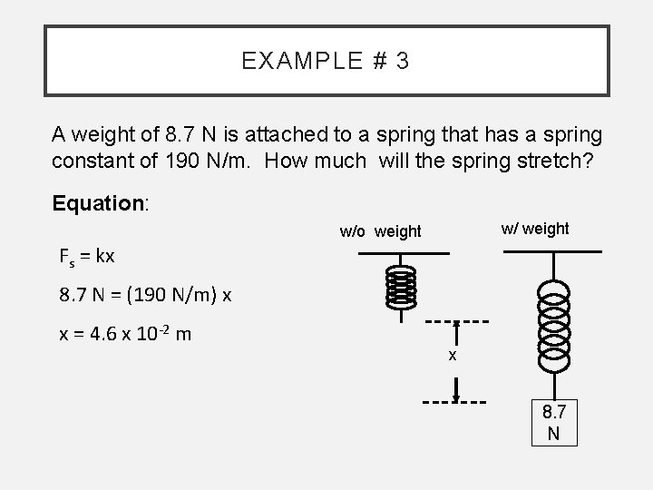 EXAMPLE # 3 A weight of 8. 7 N is attached to a spring