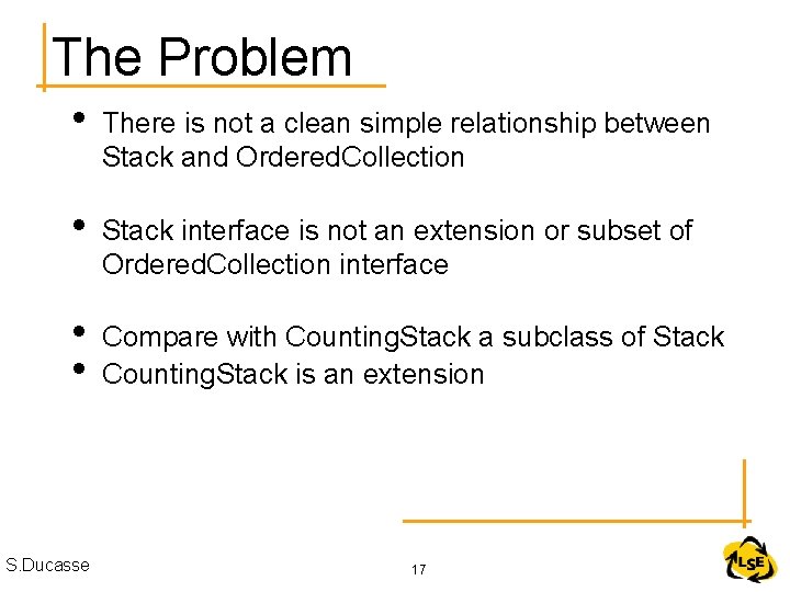 The Problem • There is not a clean simple relationship between Stack and Ordered.