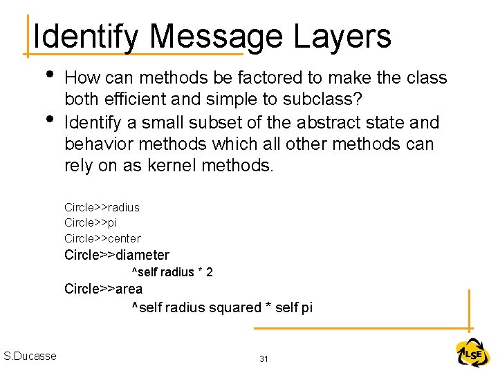 Identify Message Layers • • How can methods be factored to make the class