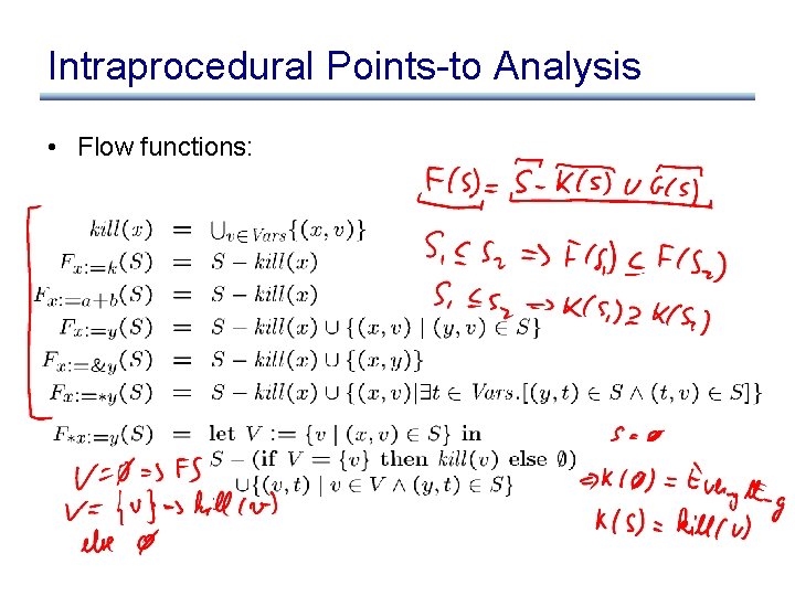 Intraprocedural Points-to Analysis • Flow functions: 