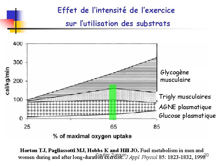 Effet de l’intensité de l’exercice sur l’utilisation des substrats Glycogène musculaire Trigly musculaires AGNE