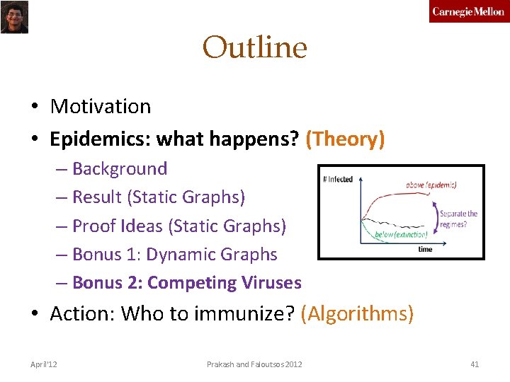 Outline • Motivation • Epidemics: what happens? (Theory) – Background – Result (Static Graphs)