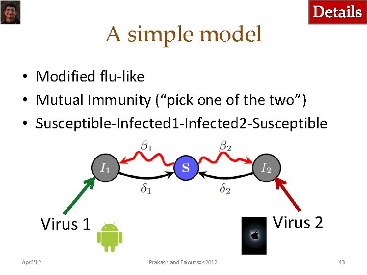 A simple model Details • Modified flu-like • Mutual Immunity (“pick one of the