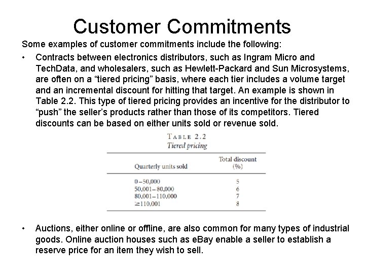 Customer Commitments Some examples of customer commitments include the following: • Contracts between electronics