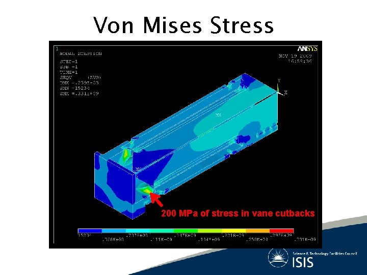 Von Mises Stress 200 MPa of stress in vane cutbacks 