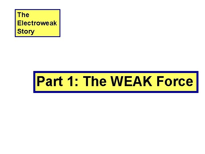 The Electroweak Story Part 1: The WEAK Force 