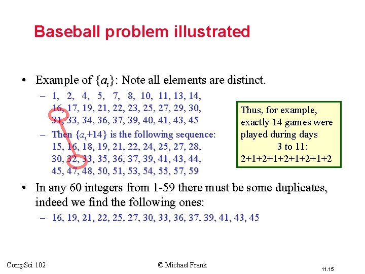 Baseball problem illustrated • Example of {ai}: Note all elements are distinct. – 1, Baseball problem illustrated • Example of {ai}: Note all elements are distinct. – 1,