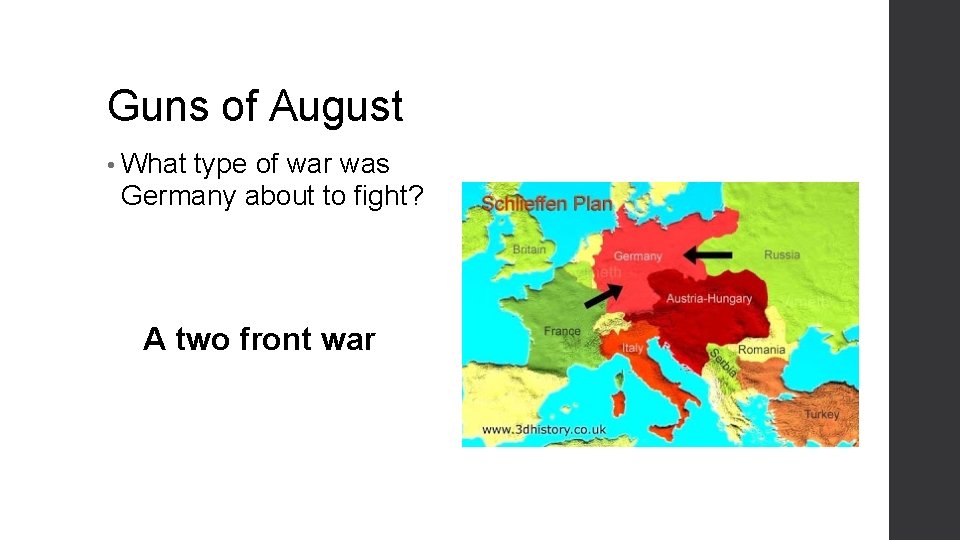 Guns of August • What type of war was Germany about to fight? A