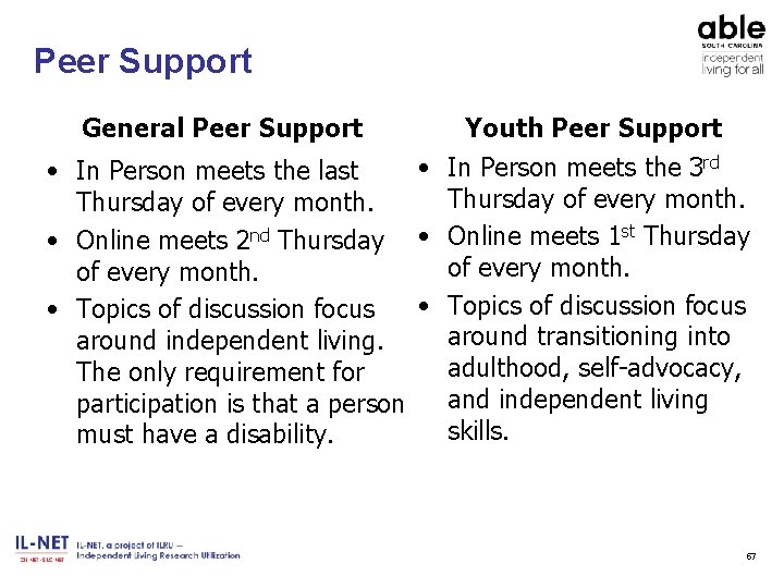 Peer Support General Peer Support • • In Person meets the last Thursday of
