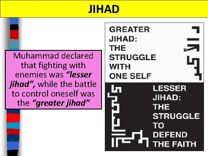 JIHAD Muhammad declared that fighting with enemies was “lesser jihad”, while the battle to