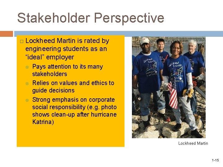 Stakeholder Perspective Lockheed Martin is rated by engineering students as an “ideal” employer Pays
