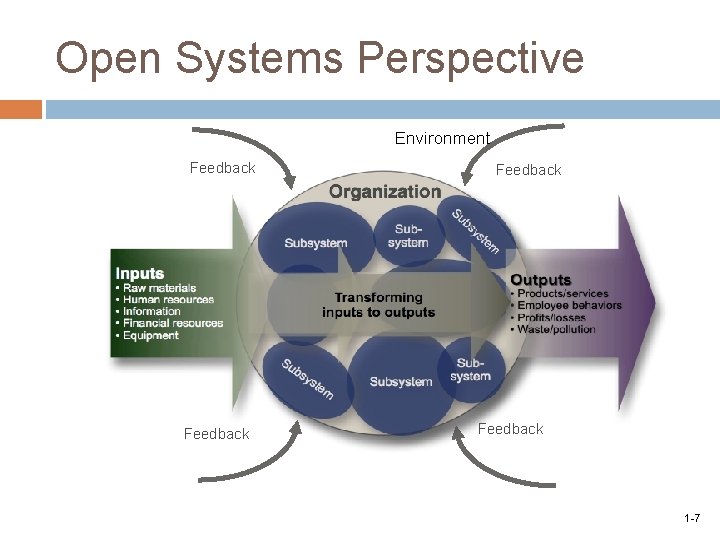 Open Systems Perspective Environment Feedback 1 -7 
