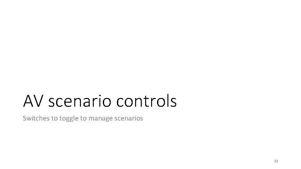 AV scenario controls Switches to toggle to manage scenarios 33 AV scenario controls Switches to toggle to manage scenarios 33