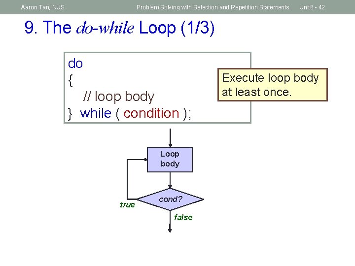 Aaron Tan, NUS Problem Solving with Selection and Repetition Statements Unit 6 - 42