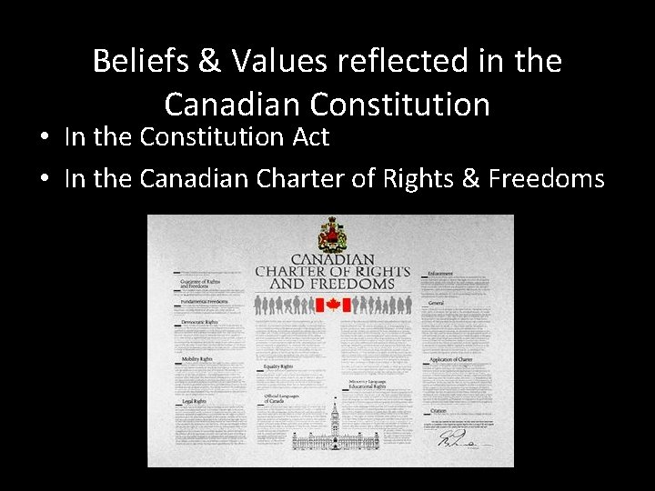 Beliefs & Values reflected in the Canadian Constitution • In the Constitution Act •