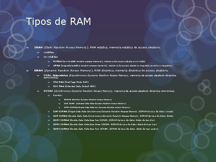 Tipos de RAM SRAM (Static Random Access Memory), RAM estática, memoria estática de acceso