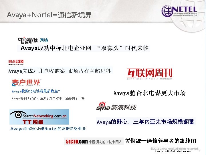 Avaya+Nortel=通信新境界 © Avaya Inc. 2010. All rights reserved. 4 