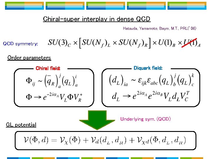 Chiral-super interplay in dense QCD Hatsuda, Yamamoto, Baym, M. T. , PRL(’ 06) QCD Chiral-super interplay in dense QCD Hatsuda, Yamamoto, Baym, M. T. , PRL(’ 06) QCD