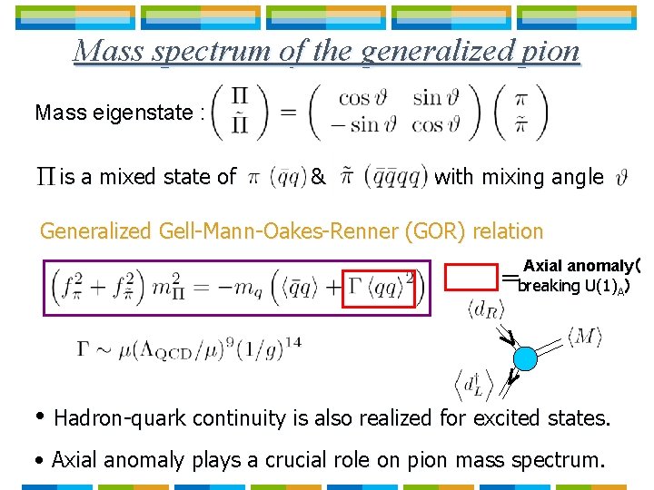 Mass spectrum of the generalized pion Mass eigenstate : Iis a mixed state of Mass spectrum of the generalized pion Mass eigenstate : Iis a mixed state of