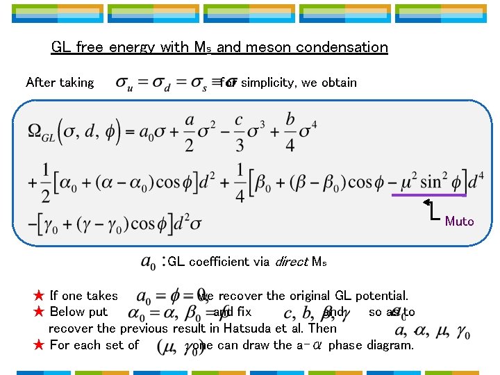 GL free energy with Ms and meson condensation After taking for simplicity, we obtain GL free energy with Ms and meson condensation After taking for simplicity, we obtain