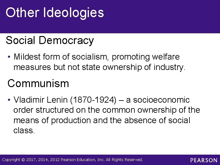 Other Ideologies Social Democracy • Mildest form of socialism, promoting welfare measures but not Other Ideologies Social Democracy • Mildest form of socialism, promoting welfare measures but not