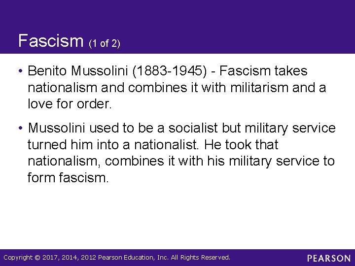 Fascism (1 of 2) • Benito Mussolini (1883 -1945) - Fascism takes nationalism and Fascism (1 of 2) • Benito Mussolini (1883 -1945) - Fascism takes nationalism and