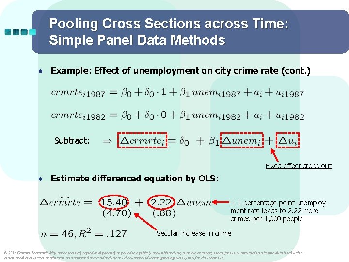 Pooling Cross Sections across Time: Simple Panel Data Methods ● Example: Effect of unemployment