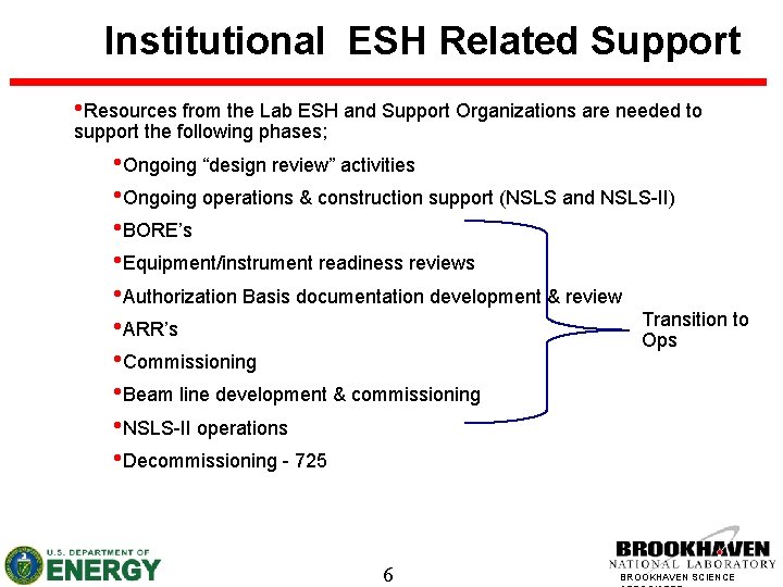 Institutional ESH Related Support • Resources from the Lab ESH and Support Organizations are