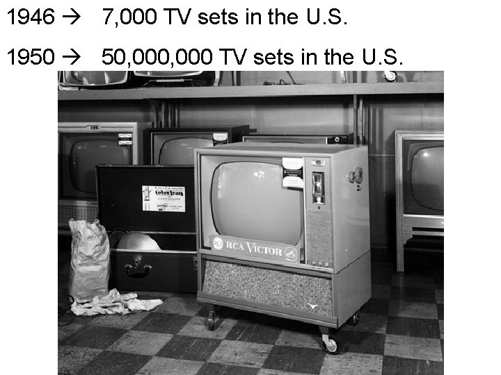 1946 7, 000 TV sets in the U. S. 1950 50, 000 TV sets