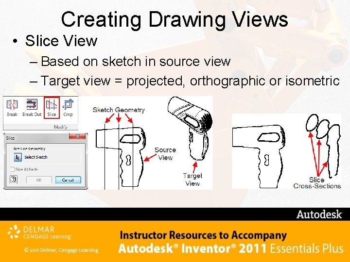 Creating Drawing Views • Slice View – Based on sketch in source view –