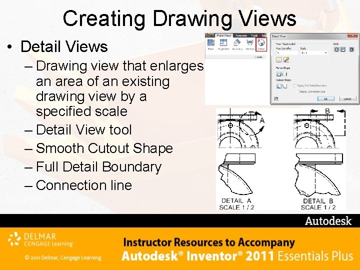 Creating Drawing Views • Detail Views – Drawing view that enlarges an area of