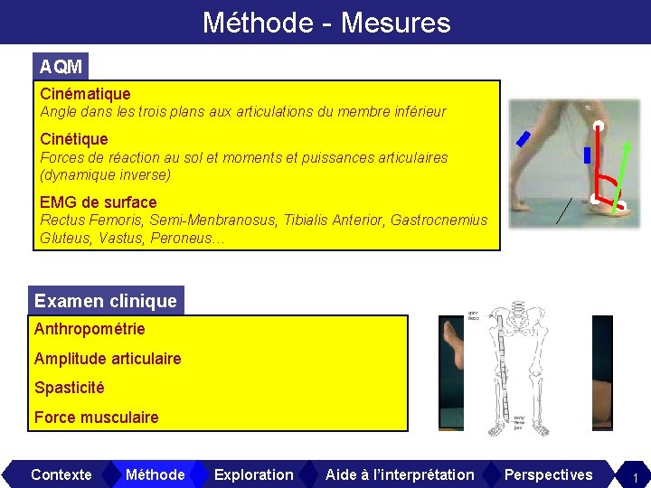 Méthode - Mesures AQM Cinématique Angle dans les trois plans aux articulations du membre