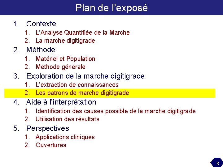 Plan de l’exposé 1. Contexte 1. L’Analyse Quantifiée de la Marche 2. La marche
