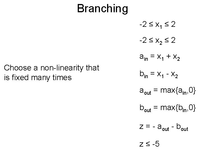 Branching Post -2 ≤ x 1 ≤ 2 -2 ≤ x 2 ≤ 2