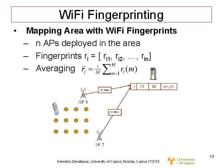 Dagstuhl Seminar 10042, Demetris Zeinalipour, University of Cyprus, 26/1/2010 Wi. Fi Fingerprinting • Mapping