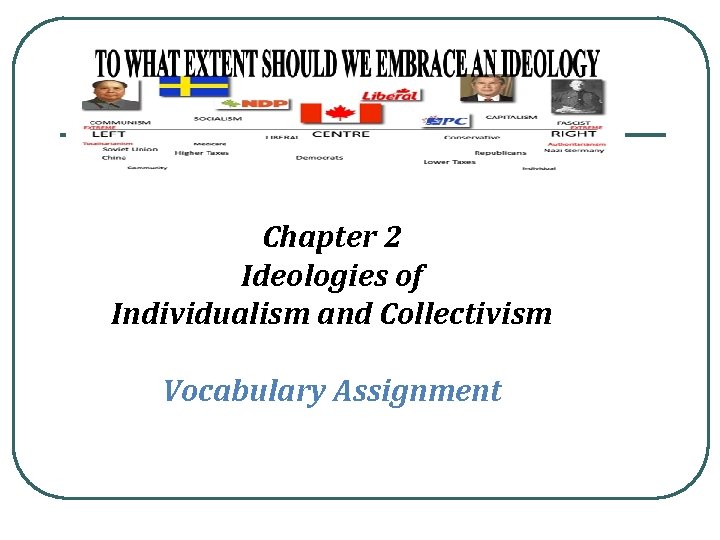 Chapter 2 Ideologies of Individualism and Collectivism Vocabulary Assignment 