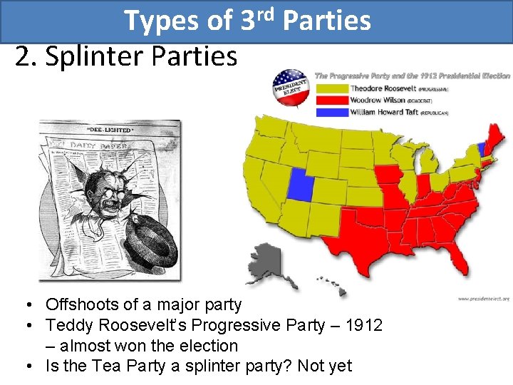 Types of 3 rd Parties 2. Splinter Parties • Offshoots of a major party