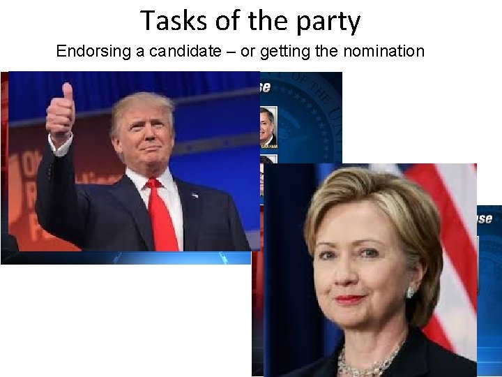 Tasks of the party Endorsing a candidate – or getting the nomination 