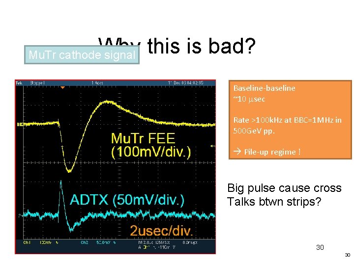 Why this is bad? Mu. Tr cathode signal Baseline-baseline ~10 sec Rate >100 k.