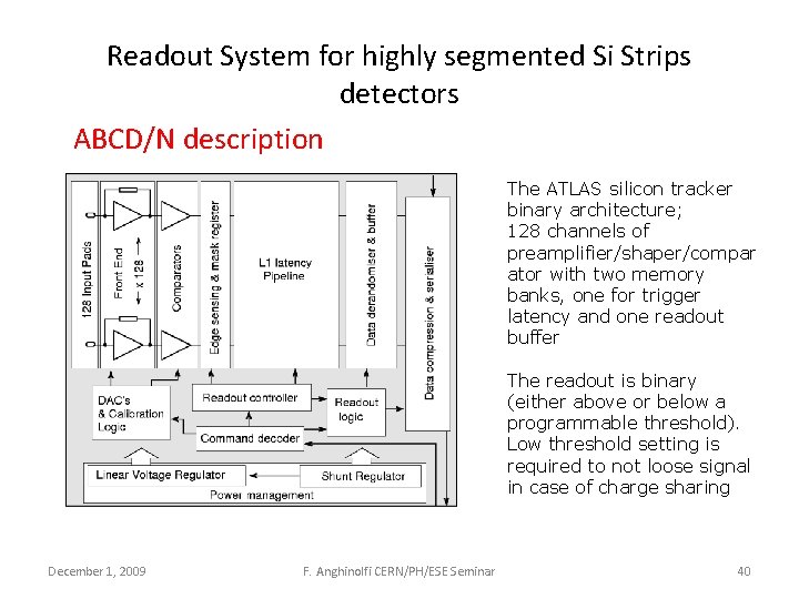 Readout System for highly segmented Si Strips detectors ABCD/N description The ATLAS silicon tracker