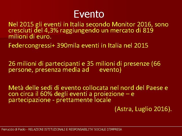 Evento Nel 2015 gli eventi in Italia secondo Monitor 2016, sono cresciuti del 4,