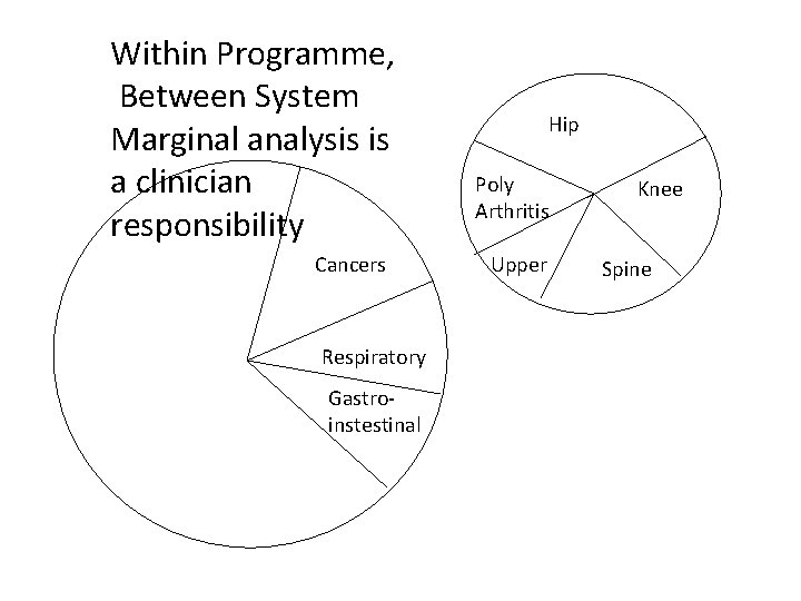 Within Programme, Between System Marginal analysis is a clinician responsibility Cancers Respiratory Gastroinstestinal Hip