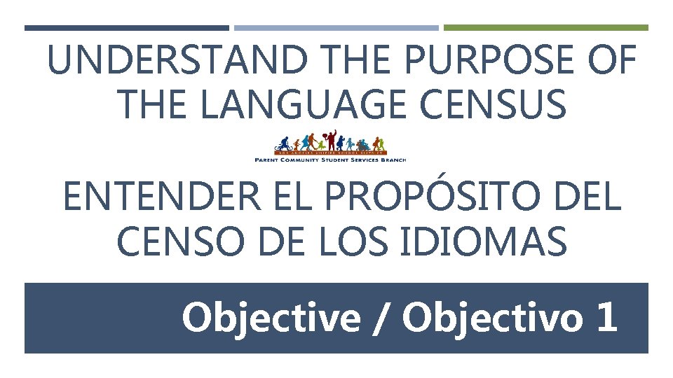 UNDERSTAND THE PURPOSE OF THE LANGUAGE CENSUS ENTENDER EL PROPÓSITO DEL CENSO DE LOS