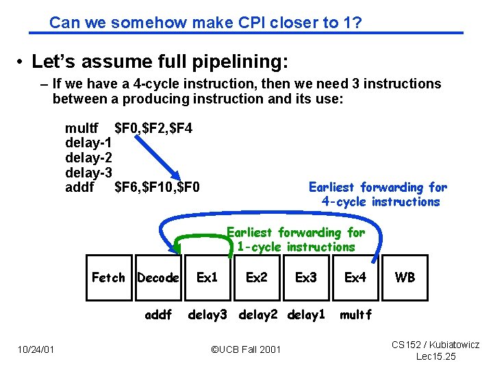Can we somehow make CPI closer to 1? • Let’s assume full pipelining: –